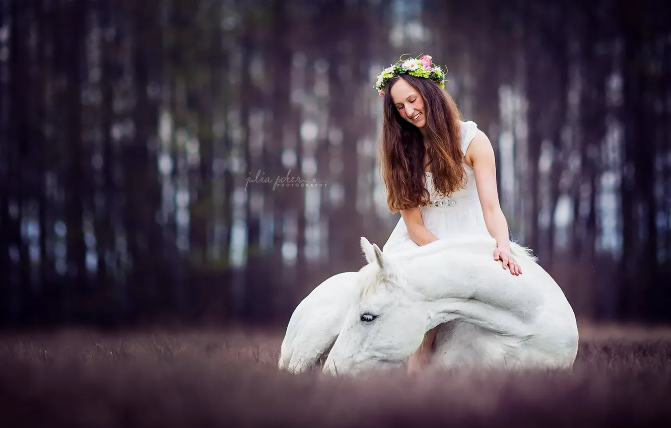 Photo wallpaper girl, nature, horse