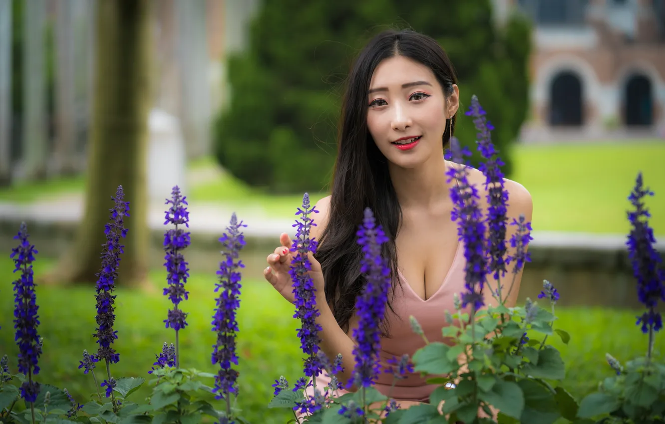 Photo wallpaper girl, Asian, cutie, bokeh