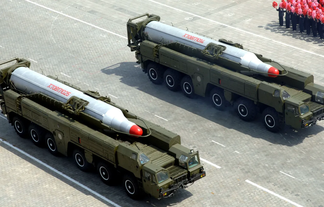 Photo wallpaper two, rocket, parade, complex, average, range, The DPRK, ballistic