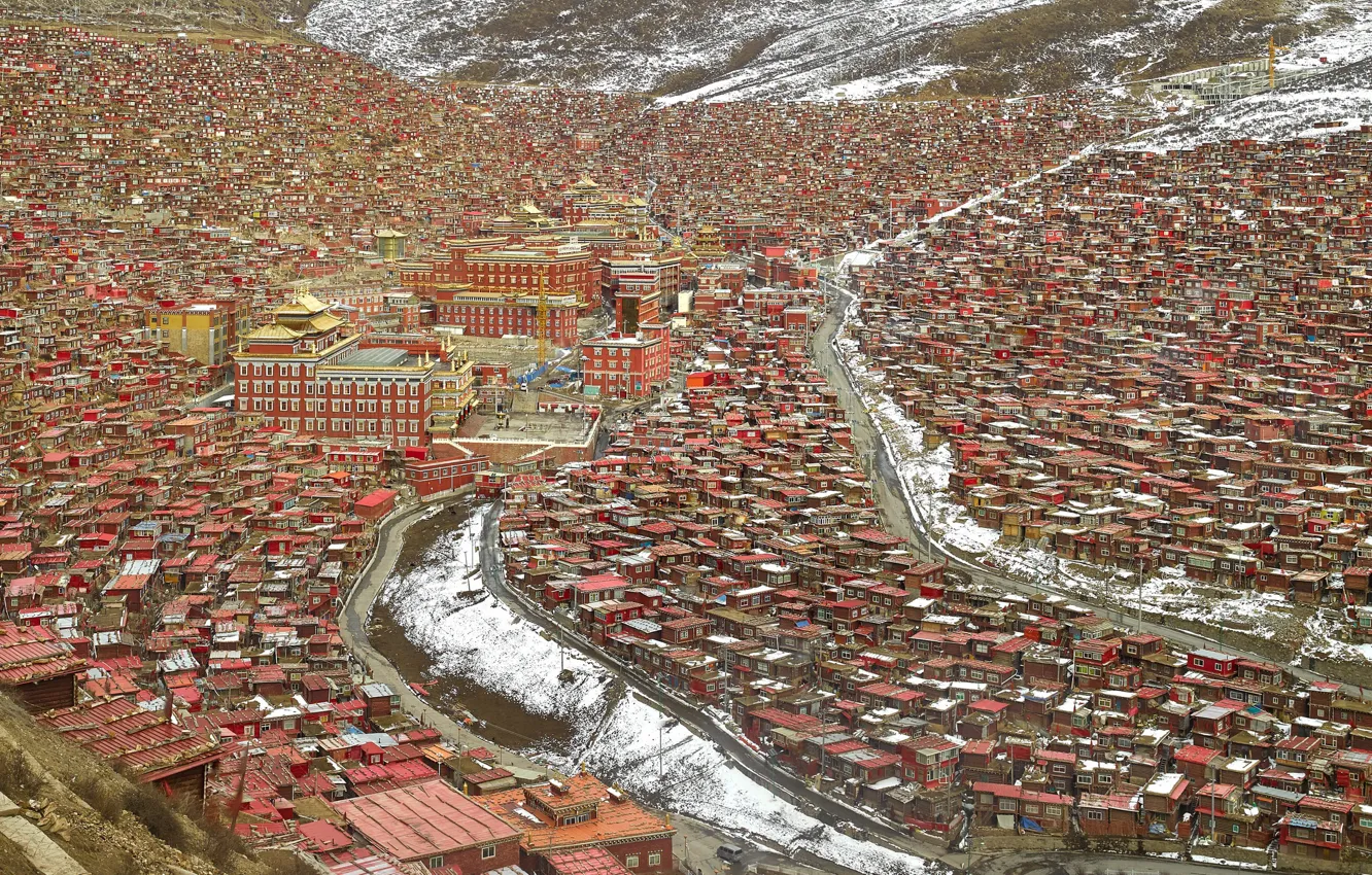 Photo wallpaper Sichuan, Čengdu, Larung Gar Buddhist Academy Sertar county