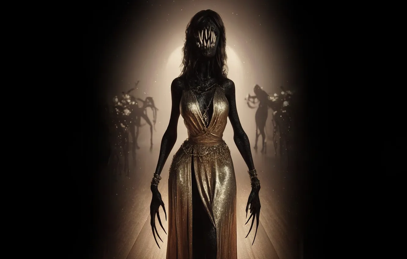 Photo wallpaper girl, monster, claws, horror