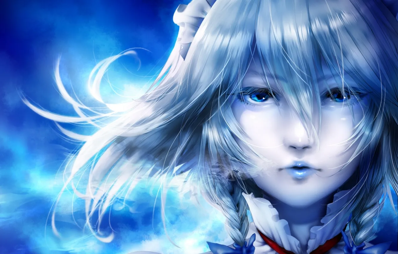 Photo wallpaper eyes, girl, face, art, lips, braids, touhou, Izayoi Sakuya