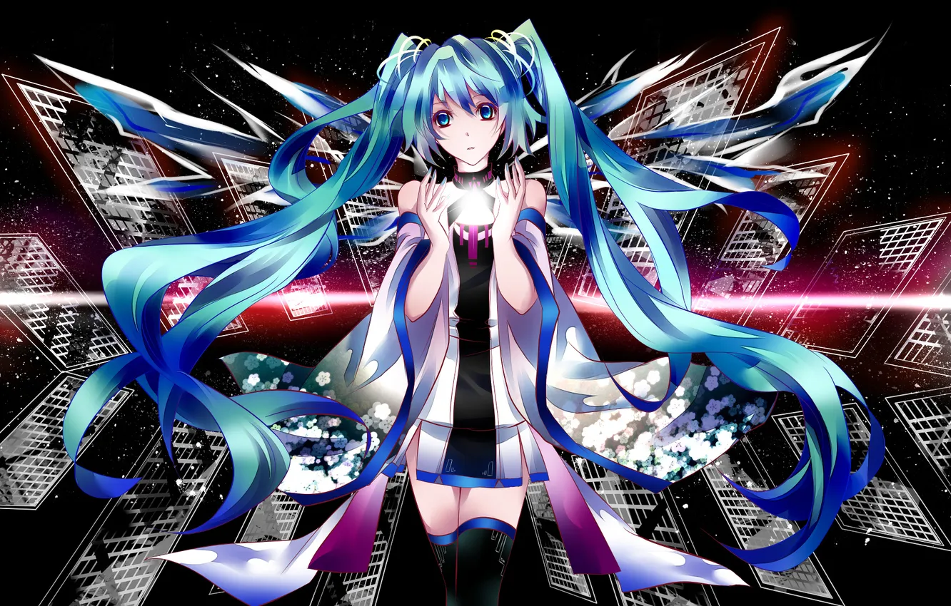 Photo wallpaper look, girl, vocaloid, miku, hatsune