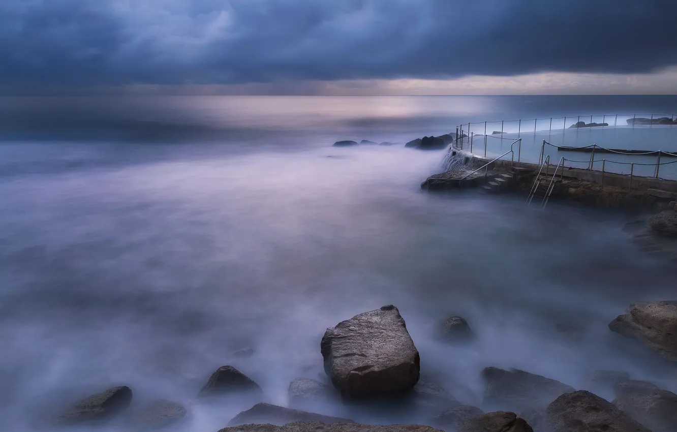 Photo wallpaper sea, the sky, clouds, pool, stage