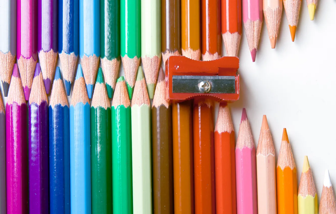 Photo wallpaper white, background, lightning, colored, pencils, sharpener