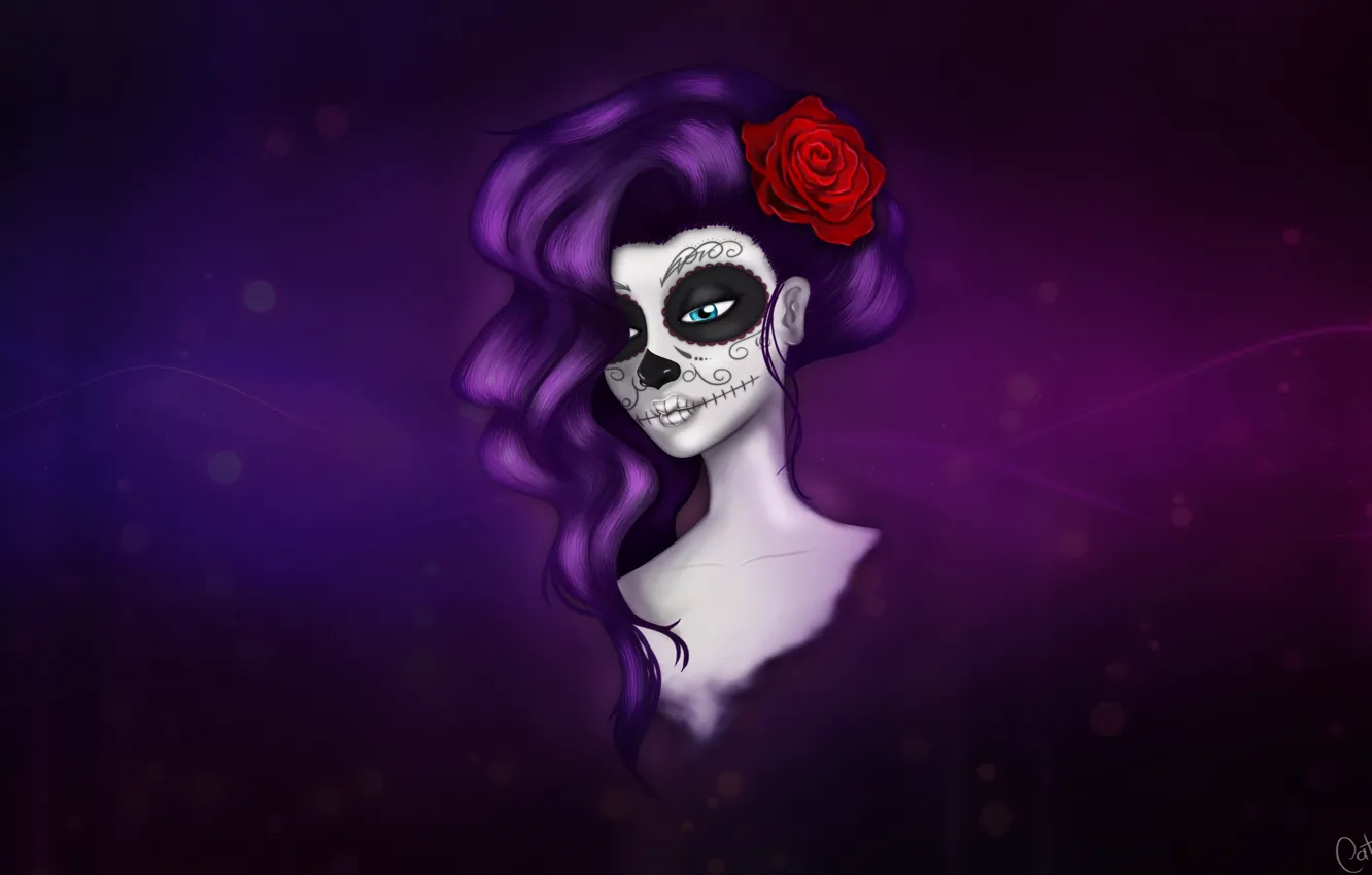 Photo wallpaper Girl, Minimalism, Style, Background, Calavera, Illustration, Day of the Dead, Day of the Dead