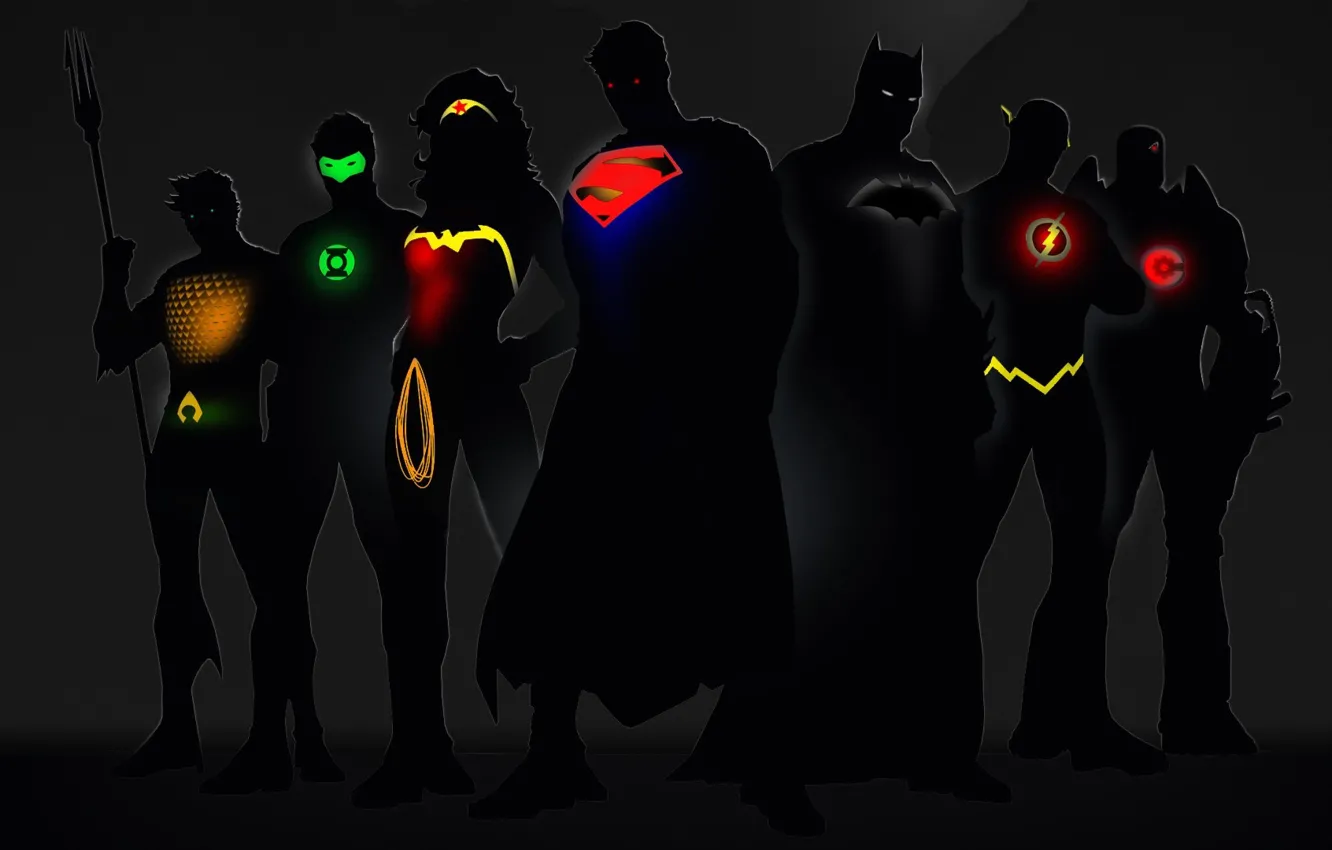 Photo wallpaper glow, Wonder Woman, Batman, Green Lantern, Superman, superheroes, DC Comics, Cyborg
