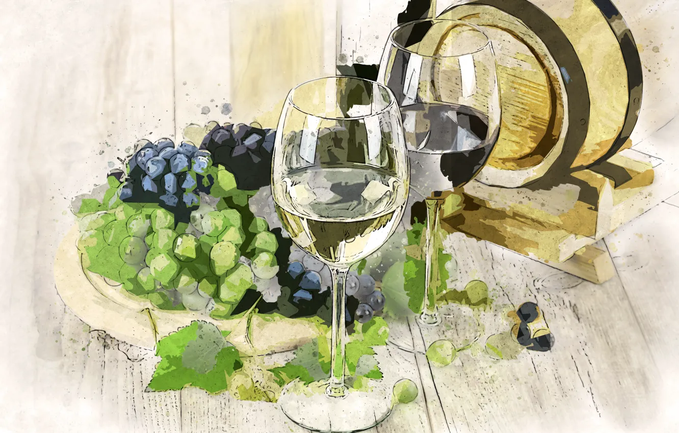 Photo wallpaper wine, picture, glasses, grapes