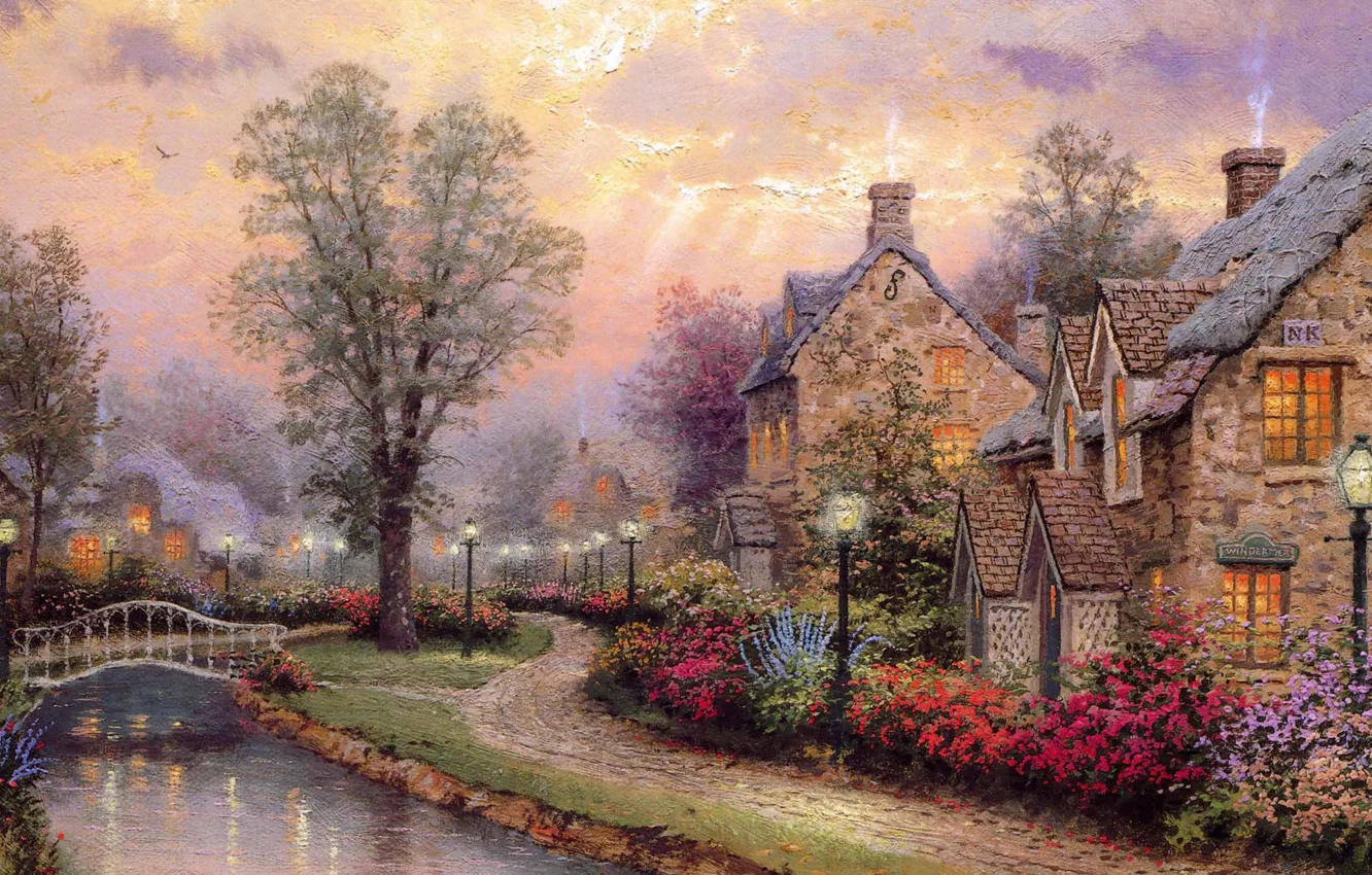 Photo wallpaper light, bridge, river, street, figure, picture, lighting, lights