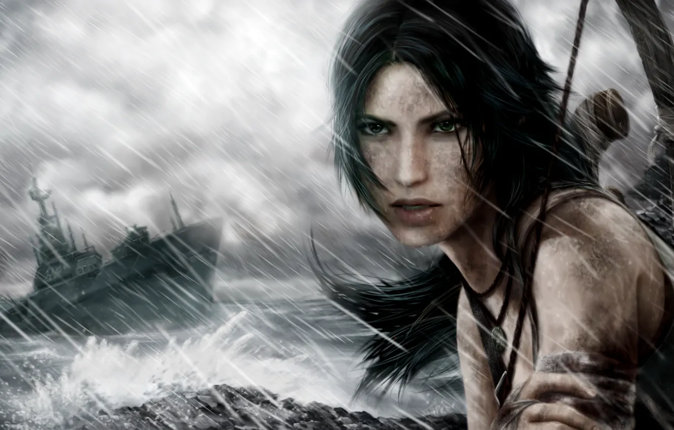 Photo wallpaper sea, wave, the sky, eyes, look, girl, storm, face