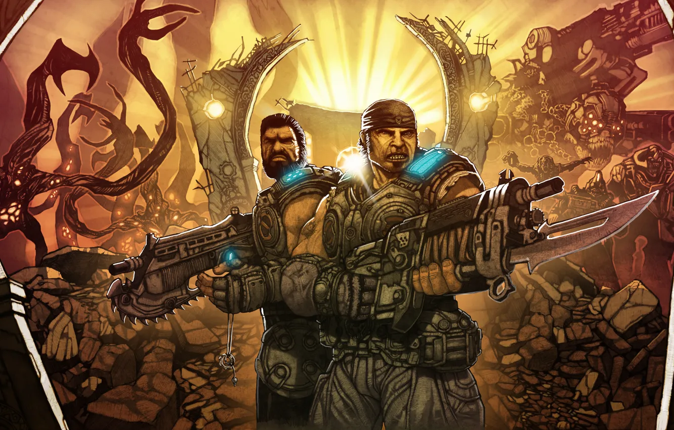 Photo wallpaper Lancer, Gears of War, marcus fenix, Mark, Dominic Santiago, Mark 2 Lancer Assault Rifle, Mark …