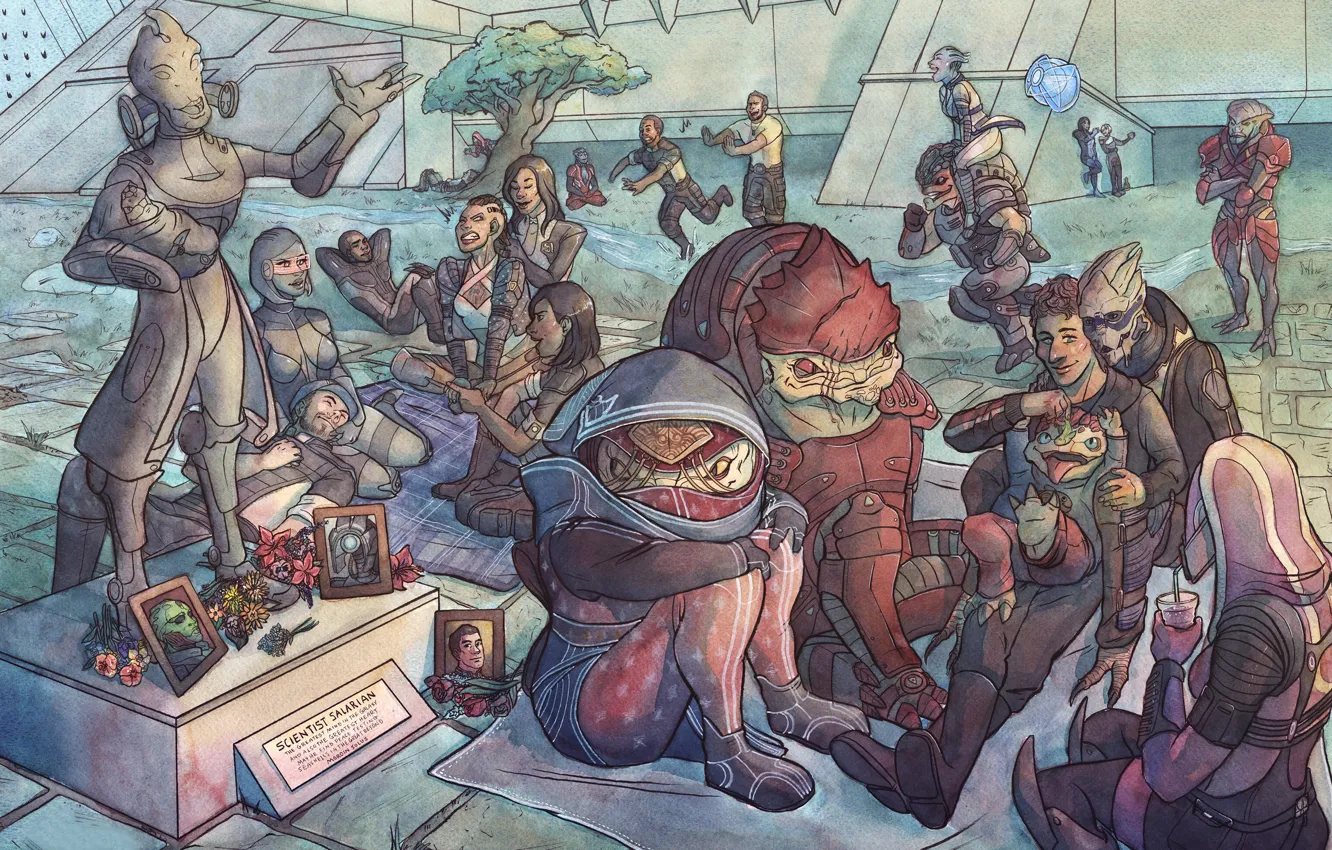 Photo wallpaper mass effect, shepard, miranda lawson, Ashley Williams, eve, Jack, krogan, grunt