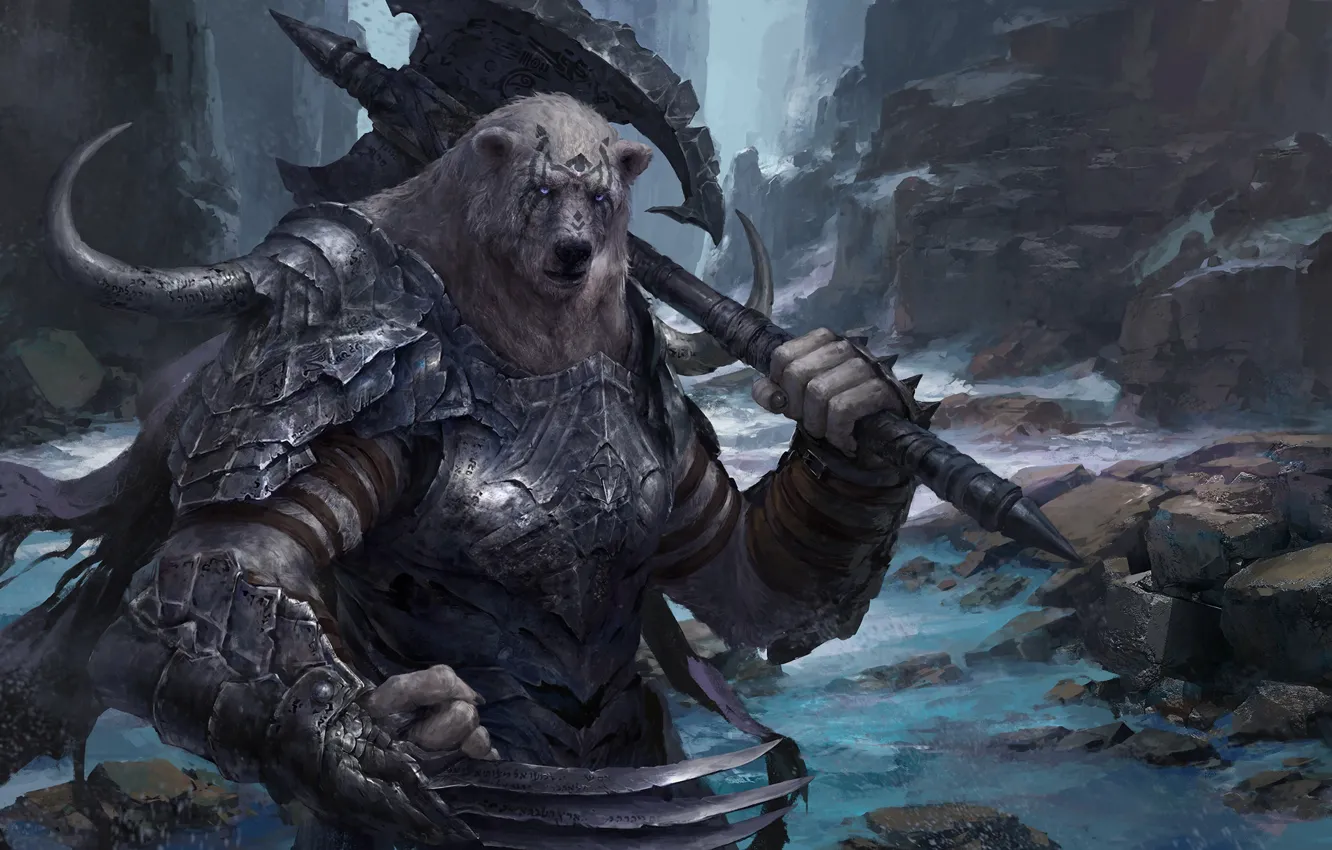 Photo wallpaper armor, bear, axe