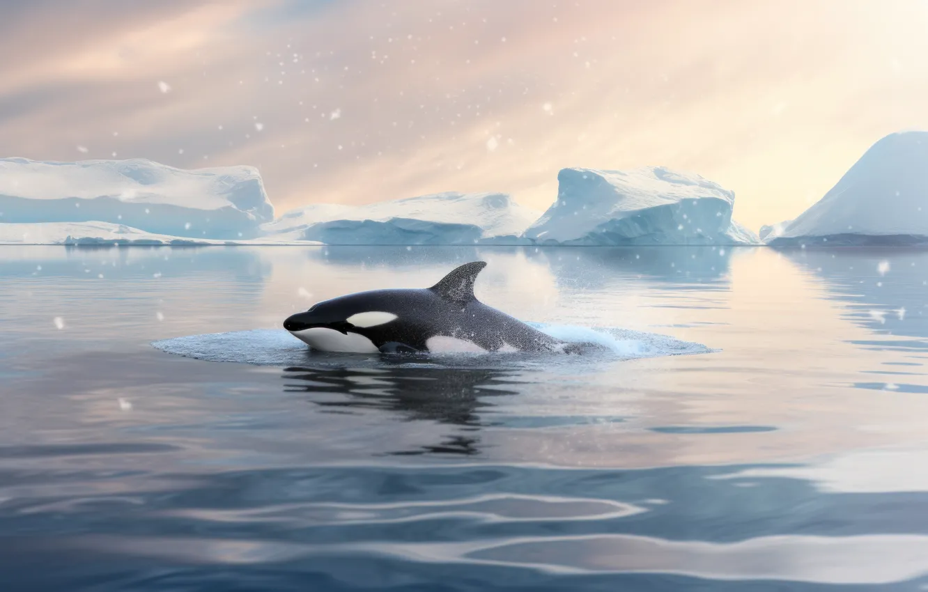 Photo wallpaper ice, winter, sea, the sky, water, snow, nature, rendering