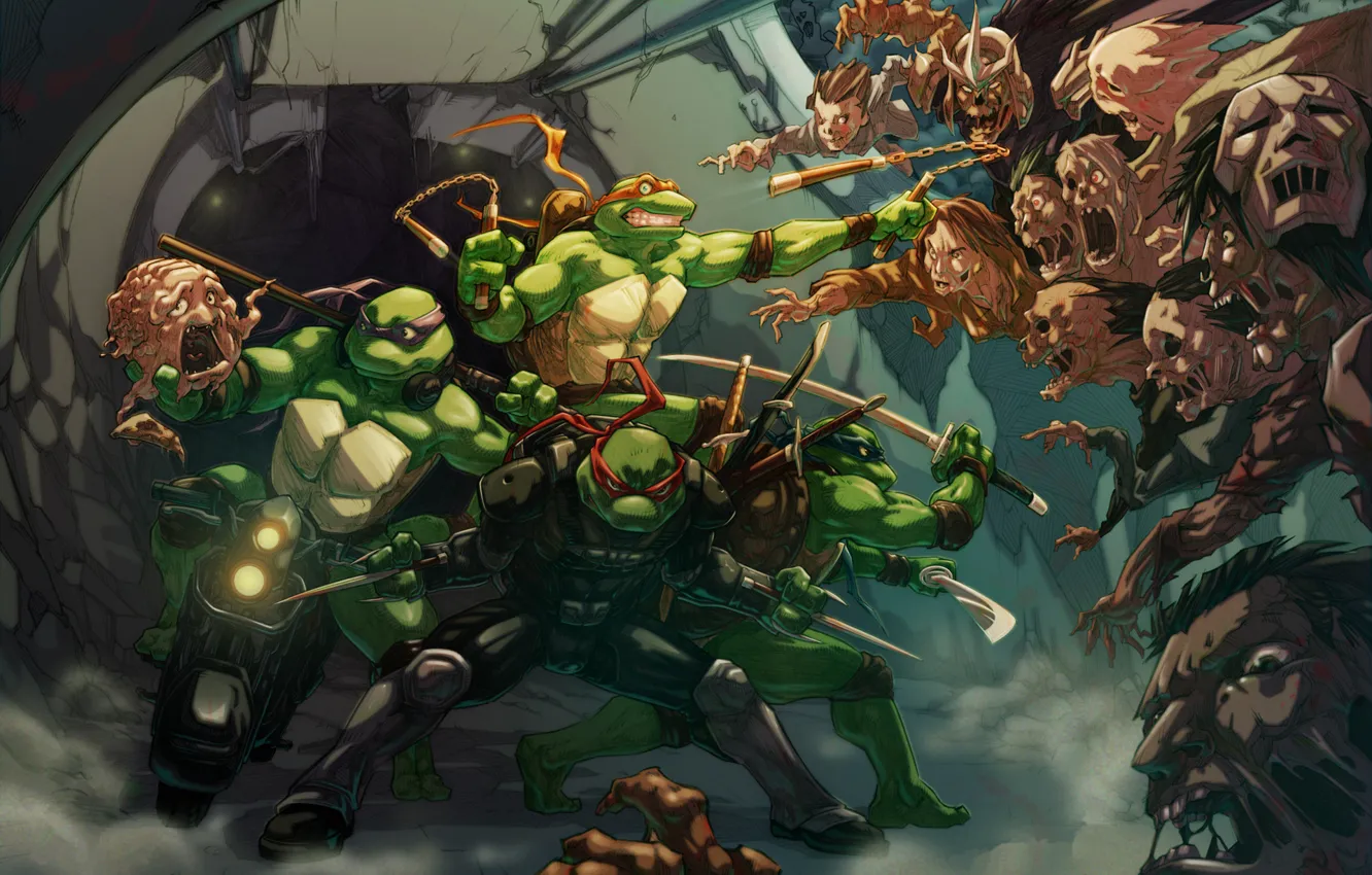 Photo wallpaper Teenage mutant ninja turtles, TMNT, Raphael, Leonardo, Donatello, Teenage Mutant Ninja Turtles, Michelangelo, Shredder
