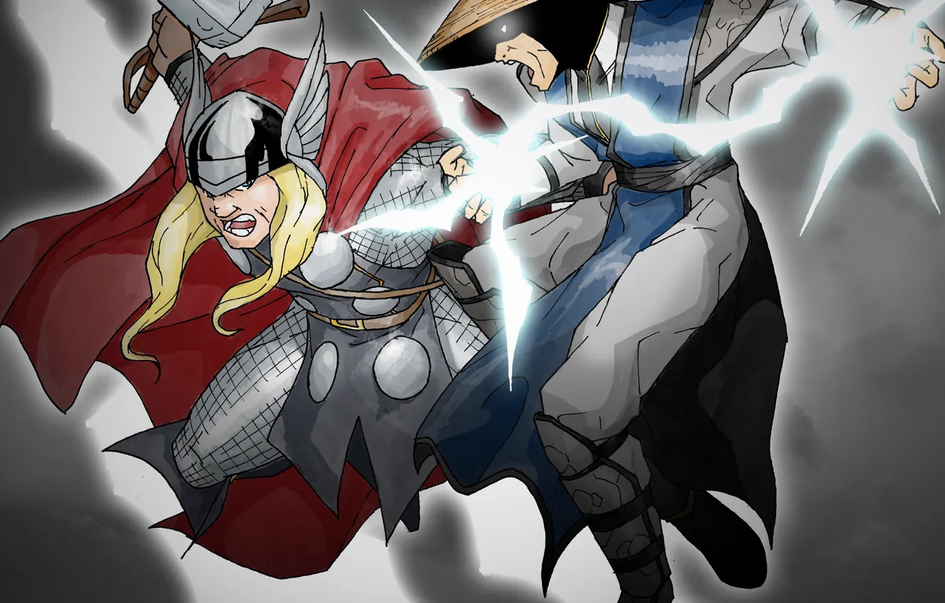 Photo wallpaper Mortal Kombat, Marvel, Thor, Raiden, thunder god