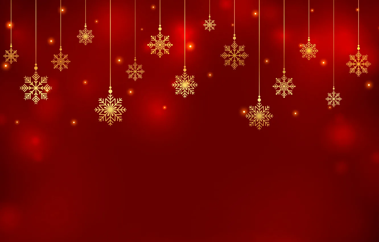 Photo wallpaper decoration, snowflakes, gold, new year, Christmas, red, golden, Christmas