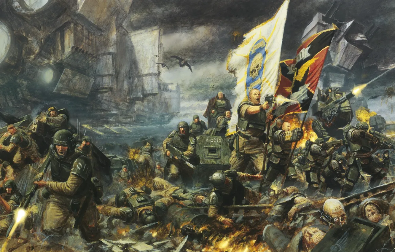 Photo wallpaper soldier, war, flag, human, Warhammer 40 000, Imperial Guard, Astra Militarum