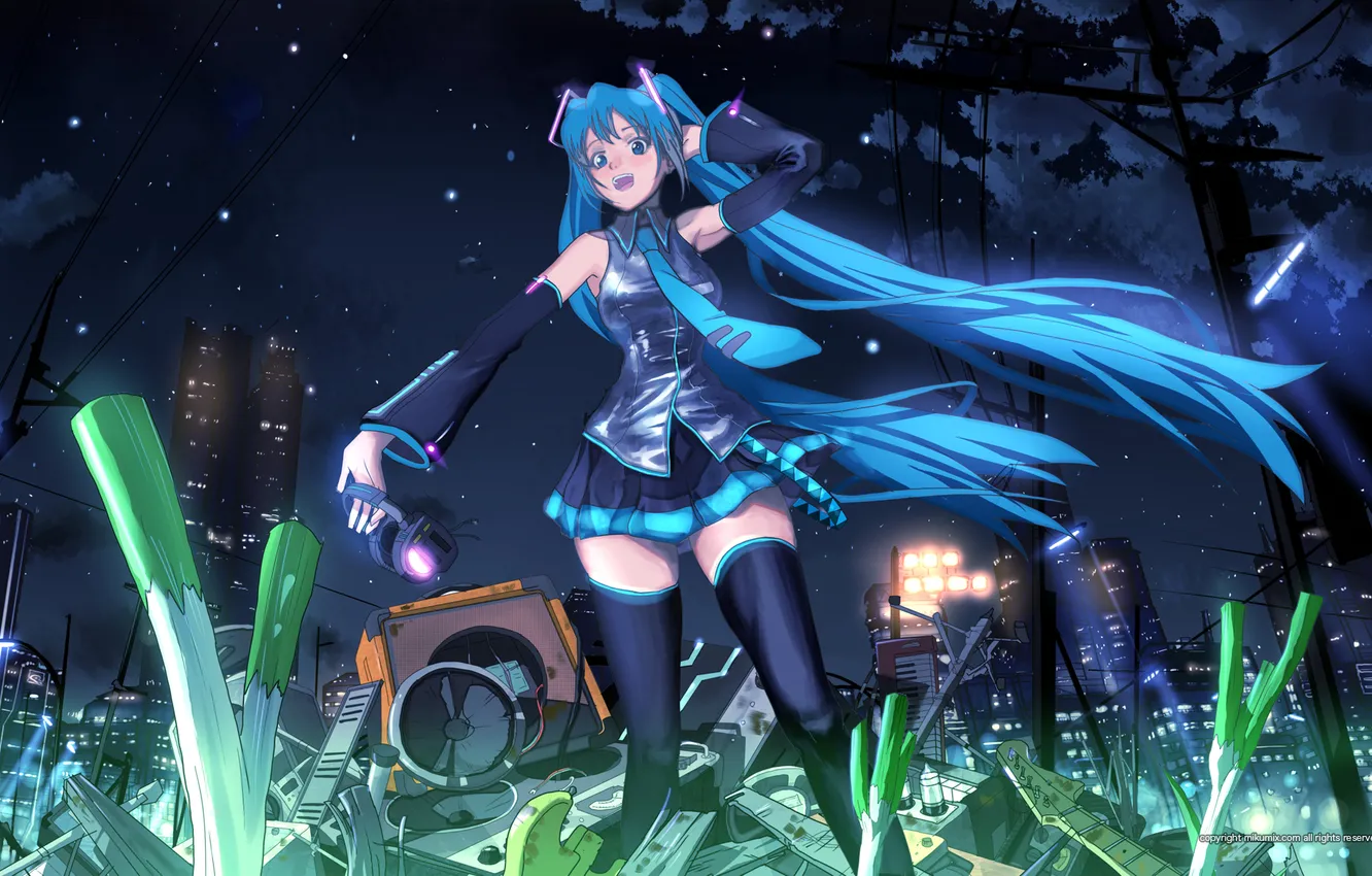 Photo wallpaper girl, night, the city, anime, art, vocaloid, hatsune miku, inumaru