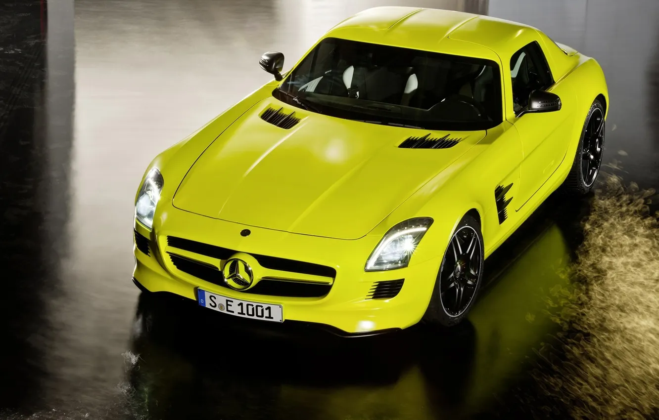 Photo wallpaper AMG, light green, Mercedes-SLS