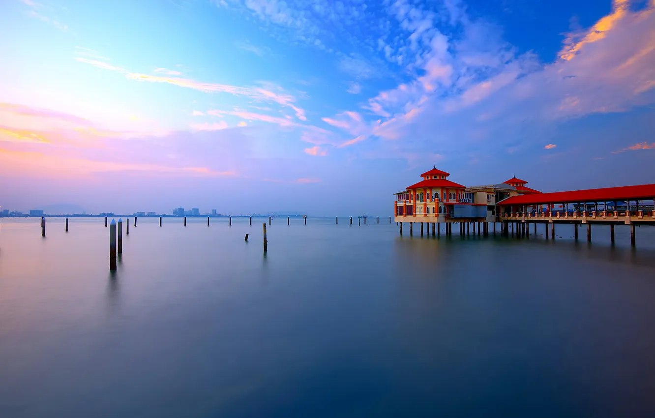 Photo wallpaper sea, the sky, clouds, home, the evening, pierce