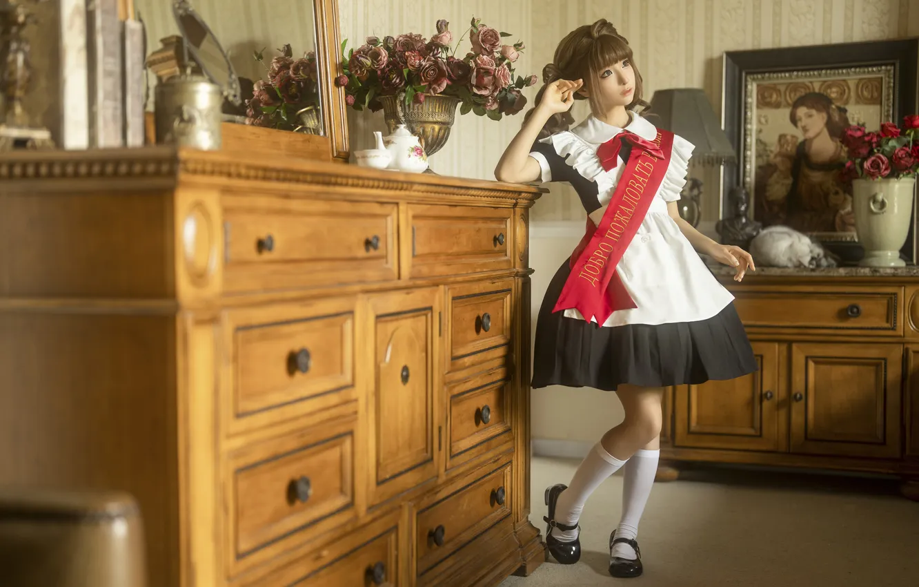 Photo wallpaper model, women, cosplay, asian, women indoors, Chun Momo