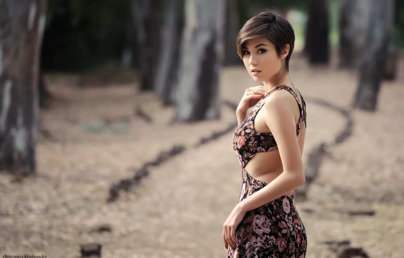 Photo wallpaper look, girl, pose, dress, beautiful, bokeh, Giorgia Soleri, Antonio Girlando