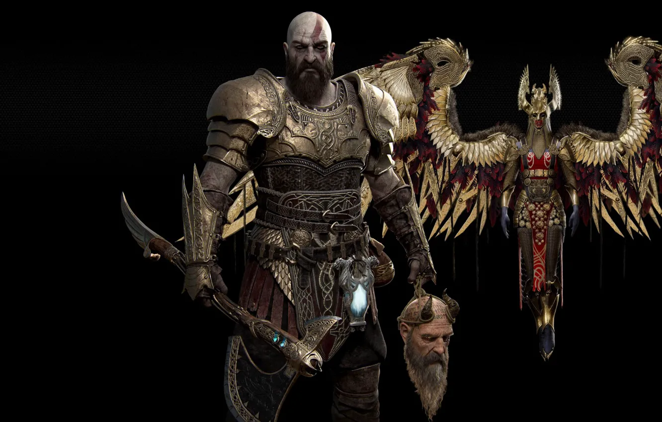 Photo wallpaper axe, God of war, Kratos, God of War, Valkyrie, Kratos, Leviathan, Mimir 's Head