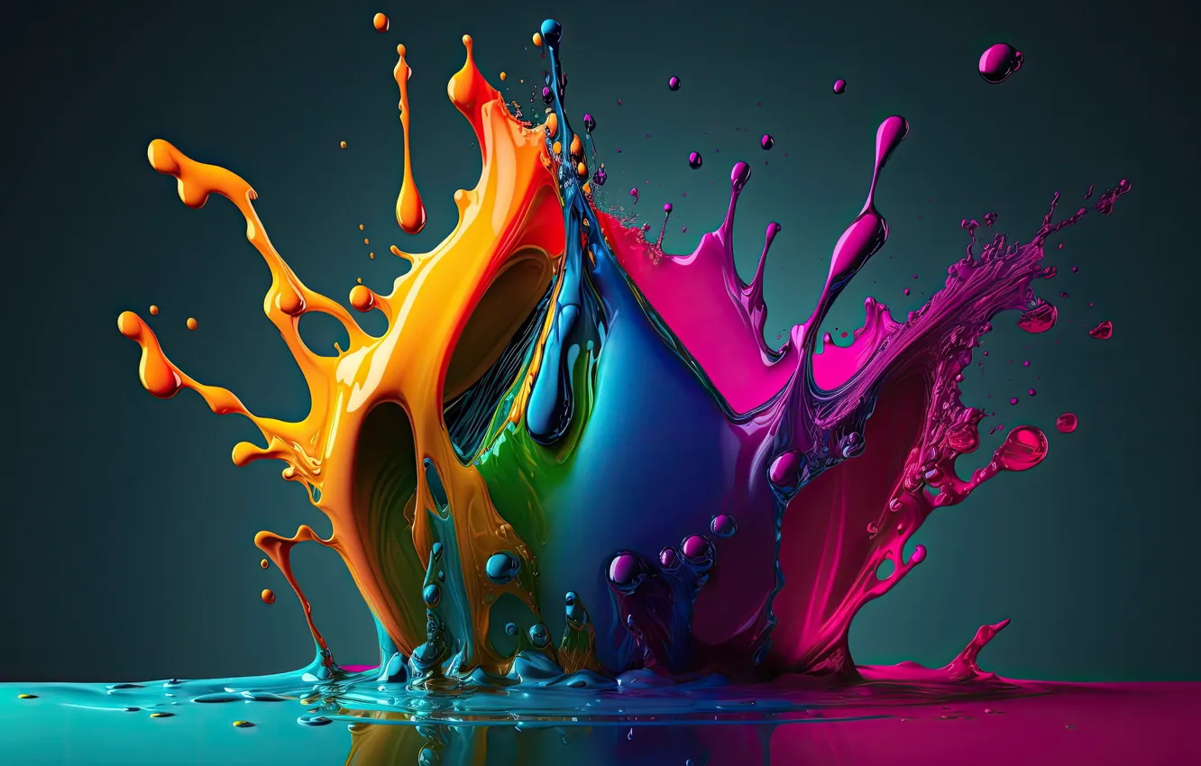 Photo wallpaper drops, the explosion, squirt, orange, blue, yellow, paint, splash