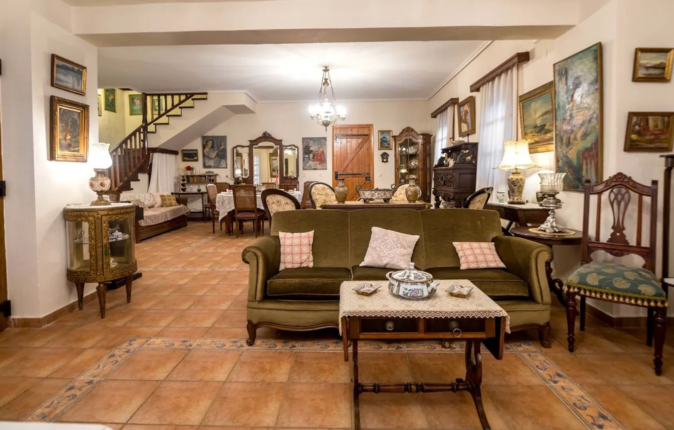 Photo wallpaper design, interior, living room, dining room, spanish colonial style