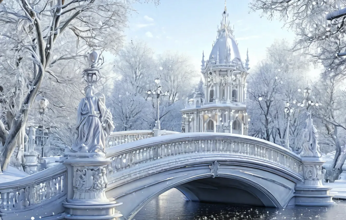 Photo wallpaper ice, winter, snow, bridge, Ice Bridge