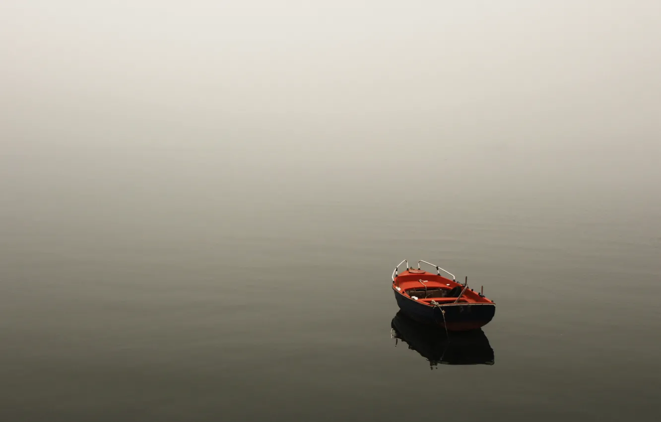 Photo wallpaper water, landscape, nature, fog, lake, river, boat