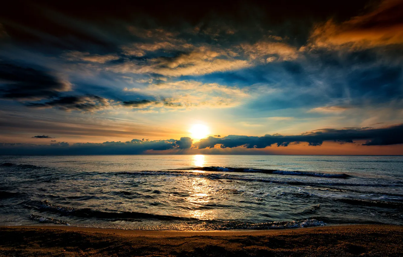 Photo wallpaper sea, the sky, sunset