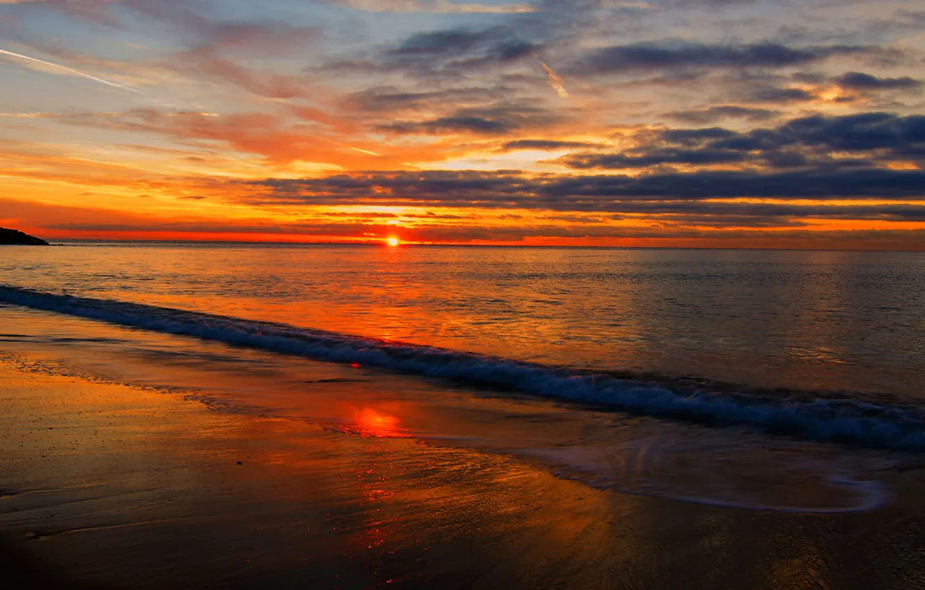 Photo wallpaper sea, the sun, clouds, sunset