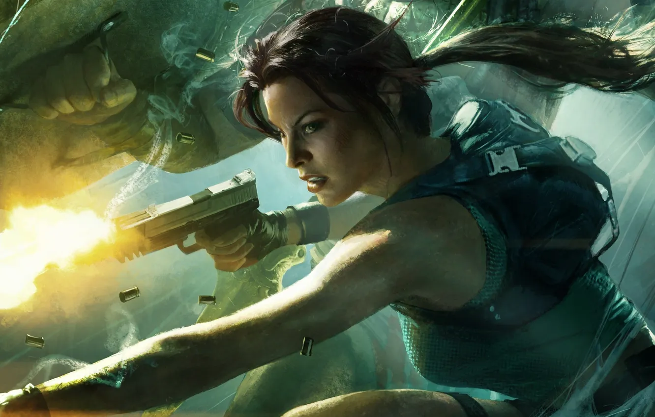 Photo wallpaper Girl, Gun, Lara Croft, Lara Croft and the Guardian of Light