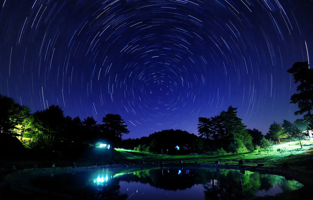 Photo wallpaper circles, night, home, shooting, starry sky