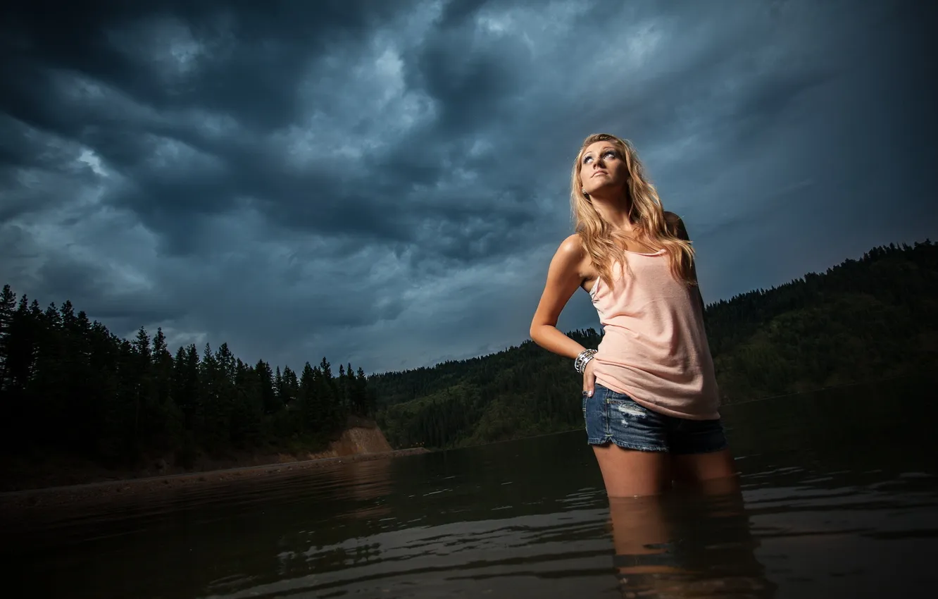 Photo wallpaper girl, night, lake, Shayla Clark