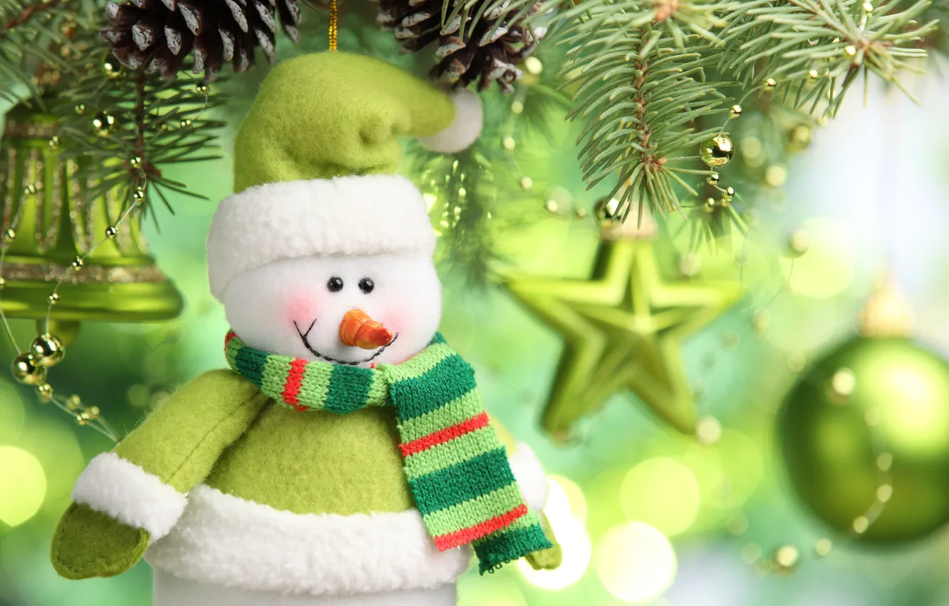Photo wallpaper stars, decoration, tree, New year, snowman, new year, bell, stars