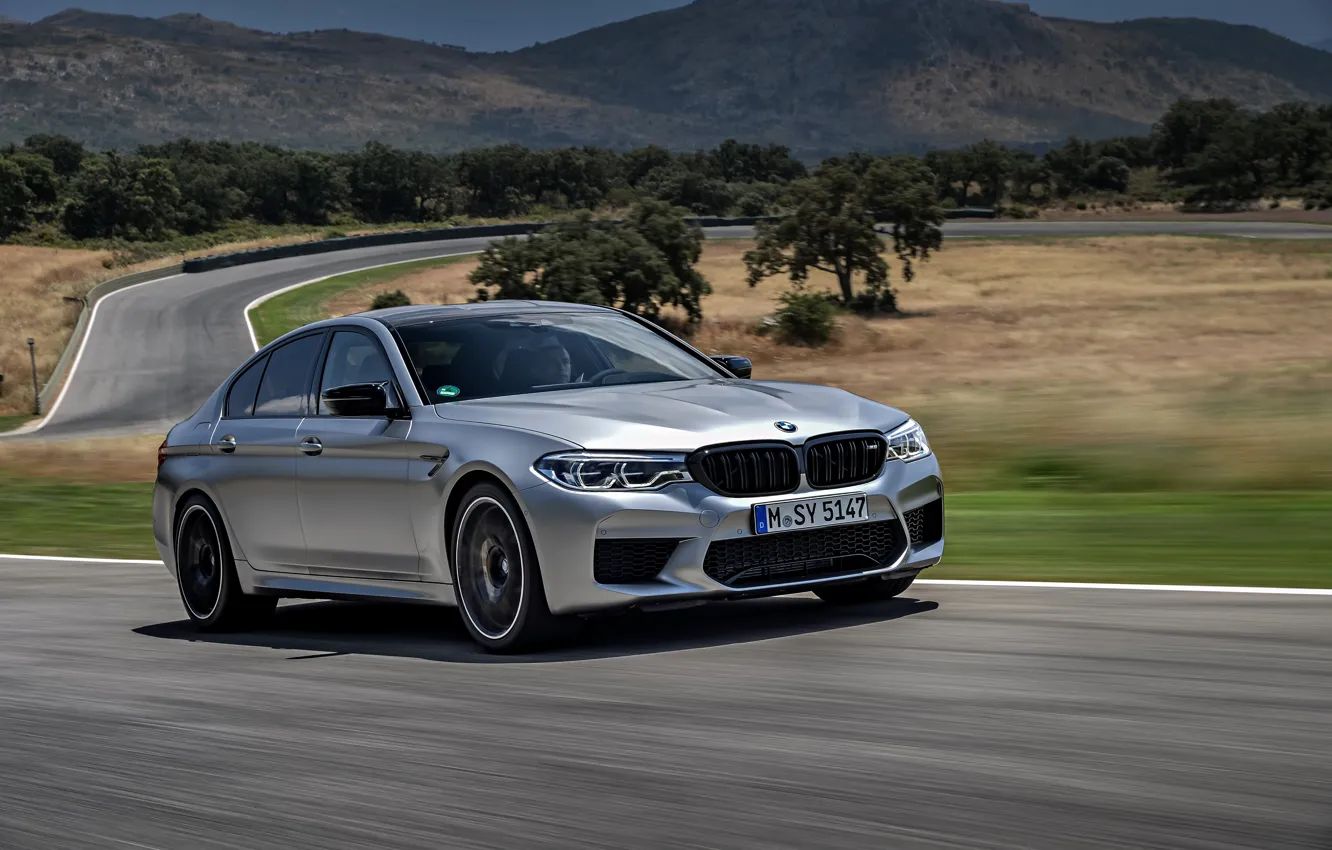 Photo wallpaper grey, vegetation, BMW, sedan, track, roadside, 4x4, 2018