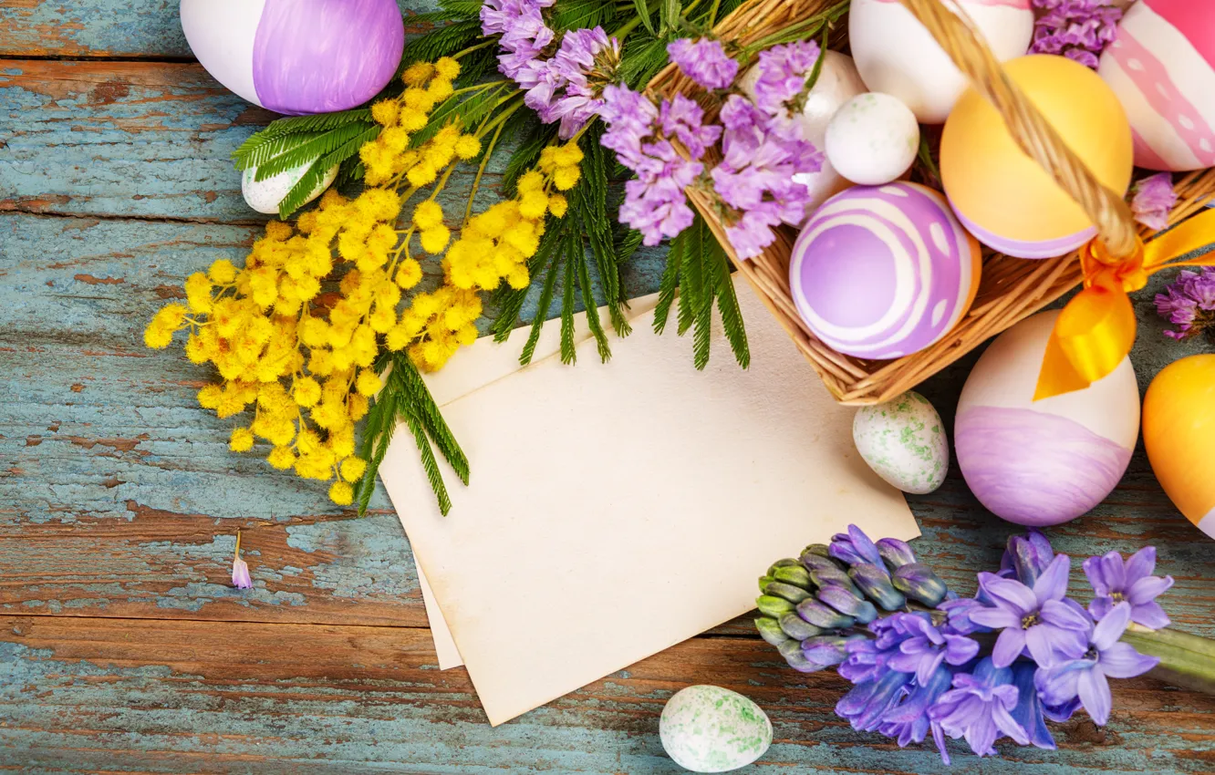 Photo wallpaper flowers, Easter, flowers, spring, Easter, eggs, decoration, Happy