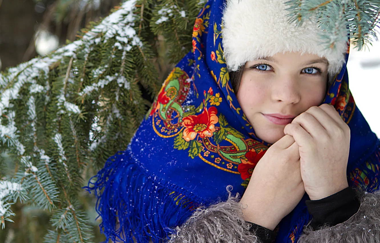 Photo wallpaper look, girl, shawl