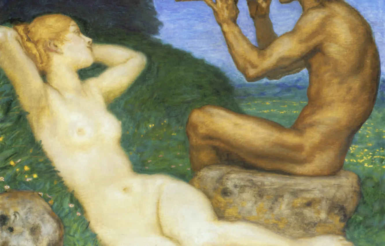 Photo wallpaper a guy and a girl, the flute, 1917, Franz von Pieces, Love spring