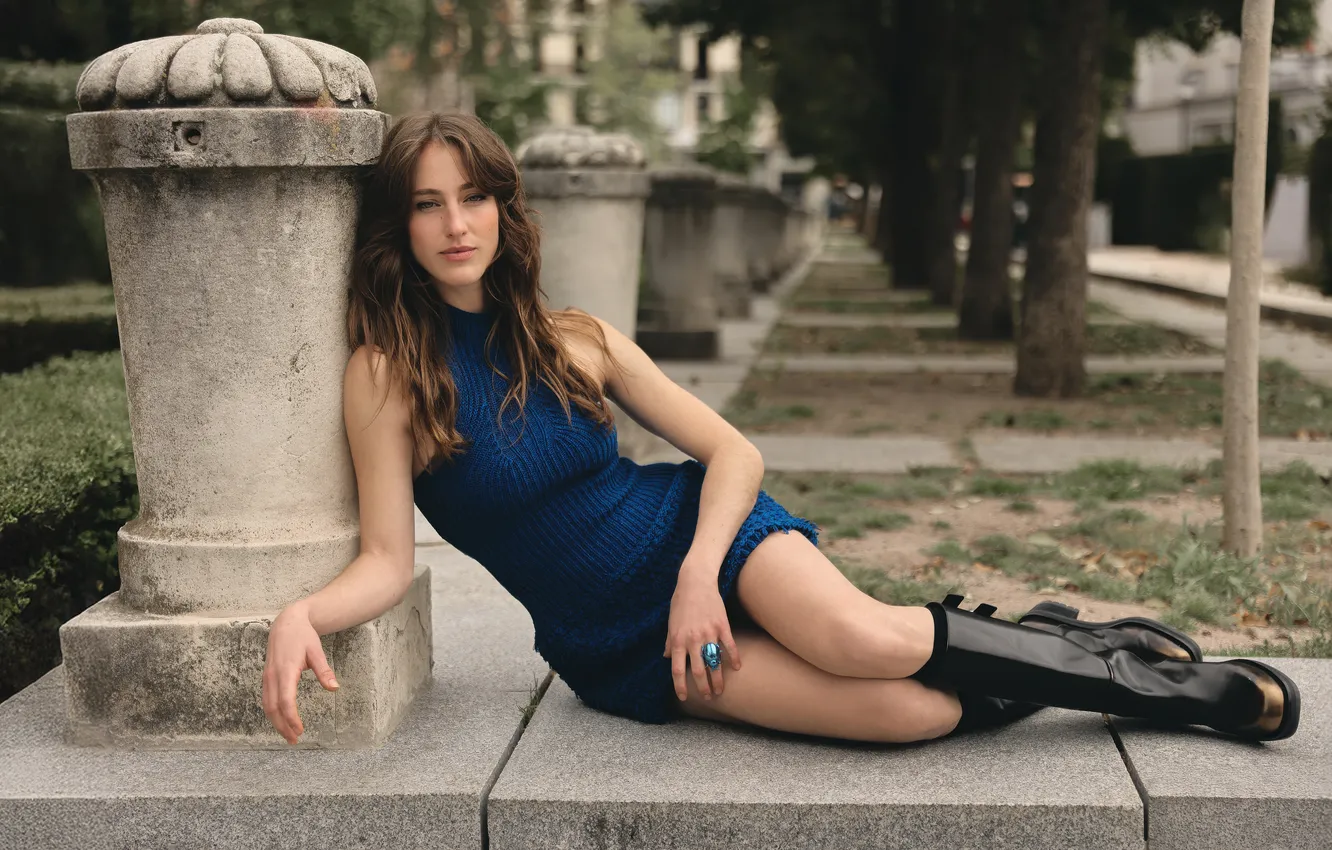 Photo wallpaper girl, dress, young, beautiful, actress, boots, andy duato