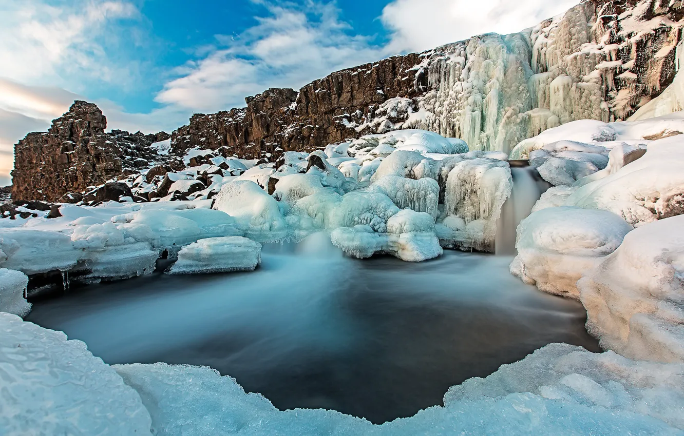 Photo wallpaper ice, snow, mountains, lake, rocks, Iceland