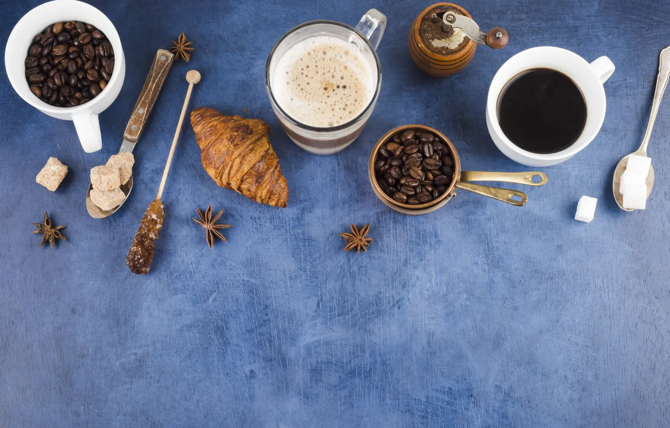 Photo wallpaper coffee, chocolate, croissants
