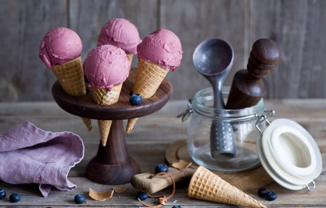 Photo wallpaper berries, ice cream, ice cream