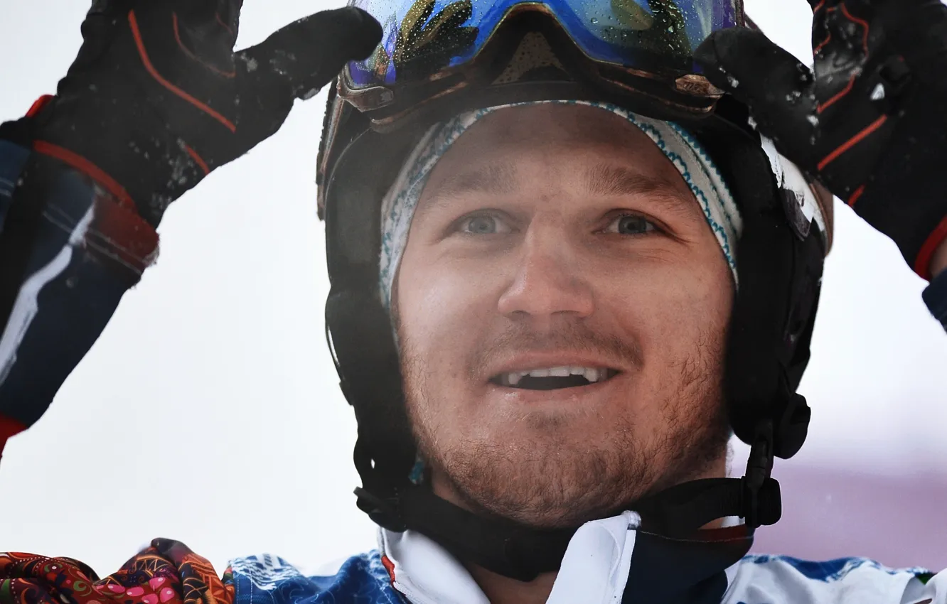 Photo wallpaper smile, Russia, snowboarder, Sochi 2014, silver medalist, snowboardcross, the Olympic games, Nikolay Olyunin