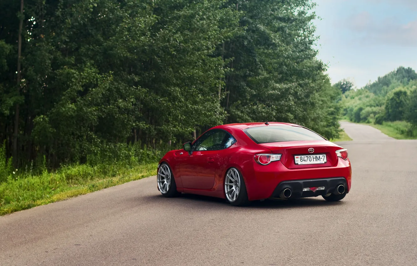 Photo wallpaper Red, Car, Sport, Summer, Road, FR-S, Scion, Rear