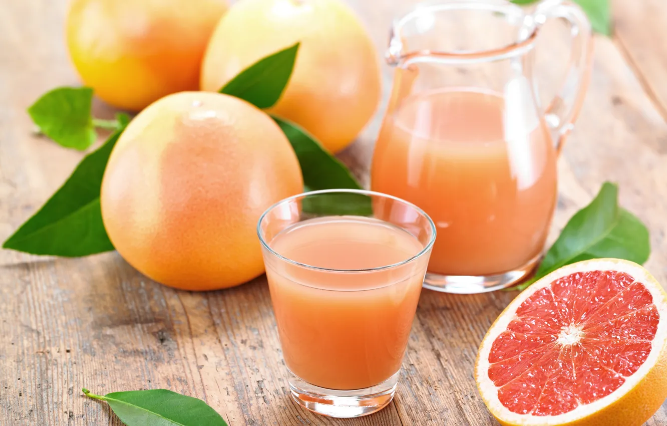 Photo wallpaper juice, fruit, grapefruit, glass. pitcher