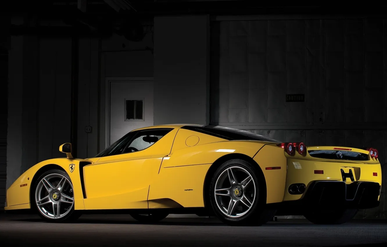 Photo wallpaper yellow, Ferrari, Ferrari, supercar, twilight, rear view, Enzo, hypercar